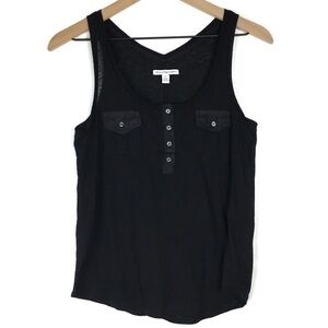 AMERICAN EAGLE Tank Top Henley Button Details Solid Black Minimalist Size Small